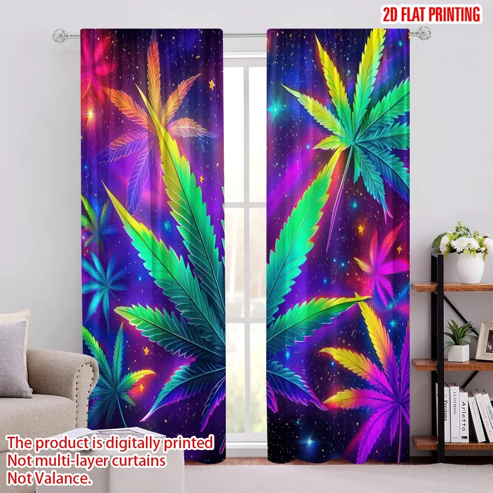 

2pcs Window Curtains UV-Reactive Polyester Leaf Pattern 100% Polyester,Without Electricity summer party decorations Suitable for