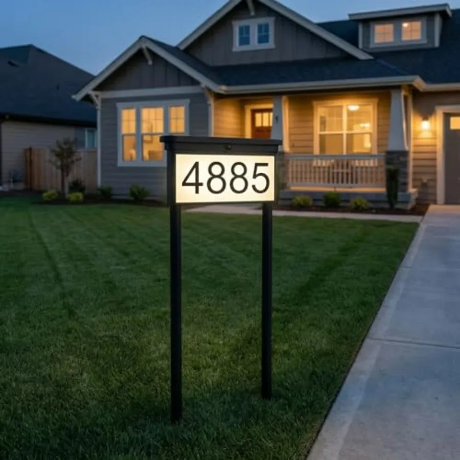 

Solar House Numbers For Outside with Ground Stake - Solar Powered Waterproof LED Light for Outdoor House Number Sign