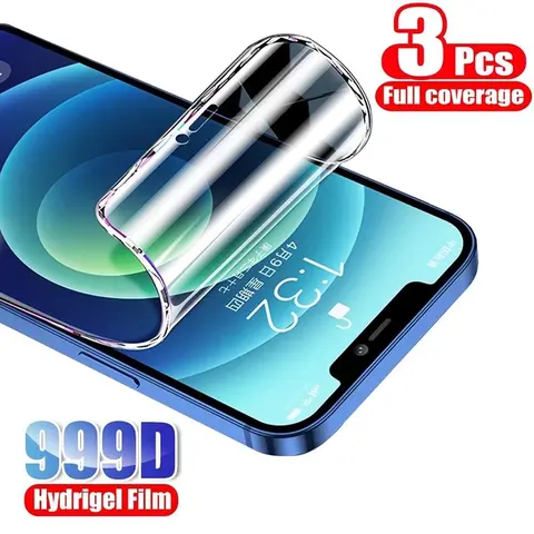 3Pcs 소프트 하이드로 겔 필름 iPhone 15 14 13 12 11 Pro Max XS XR X 7 8 15 Plus 보호 실리콘 TPU 화면 보호기 유리가 아님