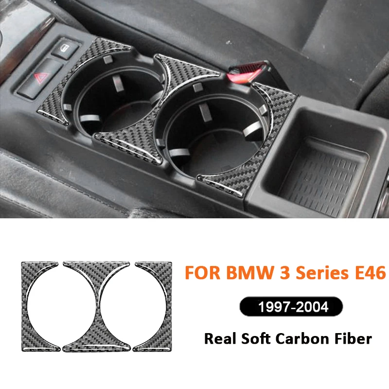 For BMW 3 Series E46 1997-2004 Carbon Fiber Car Center Console Water Cup Holder Panel Trim Frame Interior Decoration Sticker