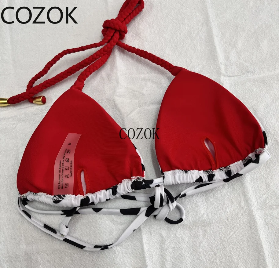 COZOK Swimwear Women Cute Heart Print Brazilian Bikini Set Sexy Thong Swimsuit Two Pieces Bathing Suit Women 2023 Beach Wear