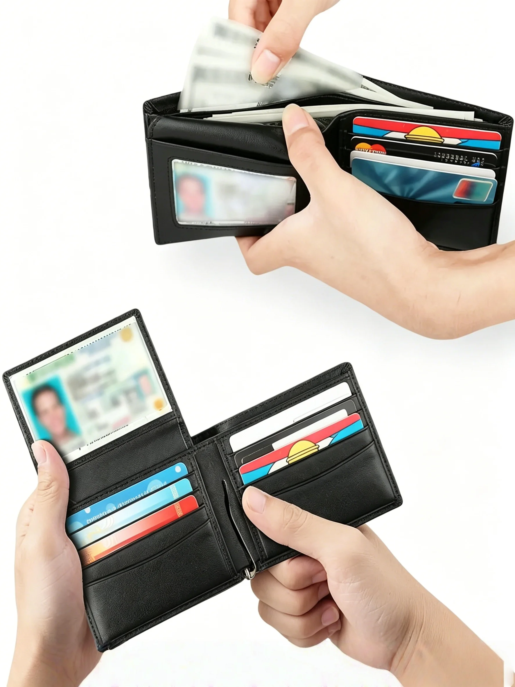 Slim RFID Blocking Men's Wallet with Multiple Card Slots & ID Window, Money Clip for Free, Large Capacity Card Holder for Men