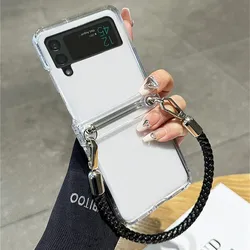 Luxury Leather Portable Hand Strap Phone Case For Moto Razr 60 50 40 Ultra Razr+2023 2024 2025 Transparent Hinge Protector Cover