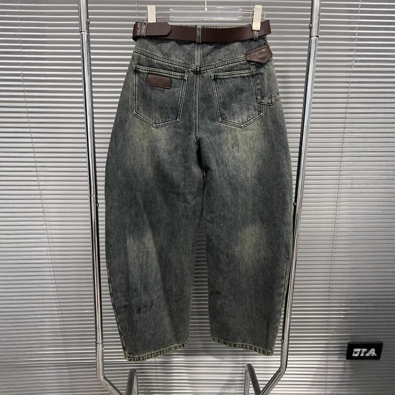 ANJY 2025 Autumn Winter New Women Fashion Versatile Niche Design Pocket Distressed Jeans Loose Slimming Trend Denim Pants A16607