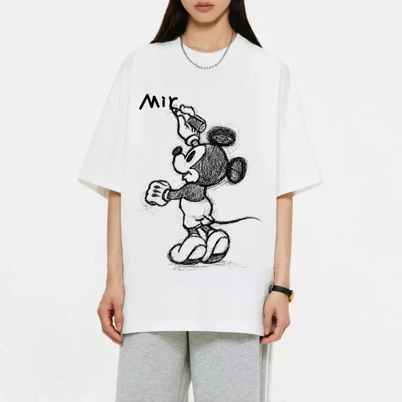 

Креативная летняя хлопковая футболка с принтом Микки Диснея и креативным эскизом, красивая женская трендовая рубашка Ruffian, дизайн рубашки