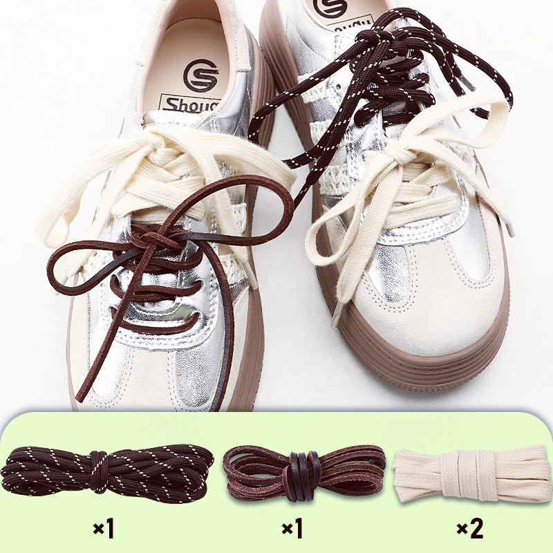 Retro Round Leather Rope Shoelaces 1 Pair New Fashion Flat Combination Durable Sports Training Shoe Laces for Footwear