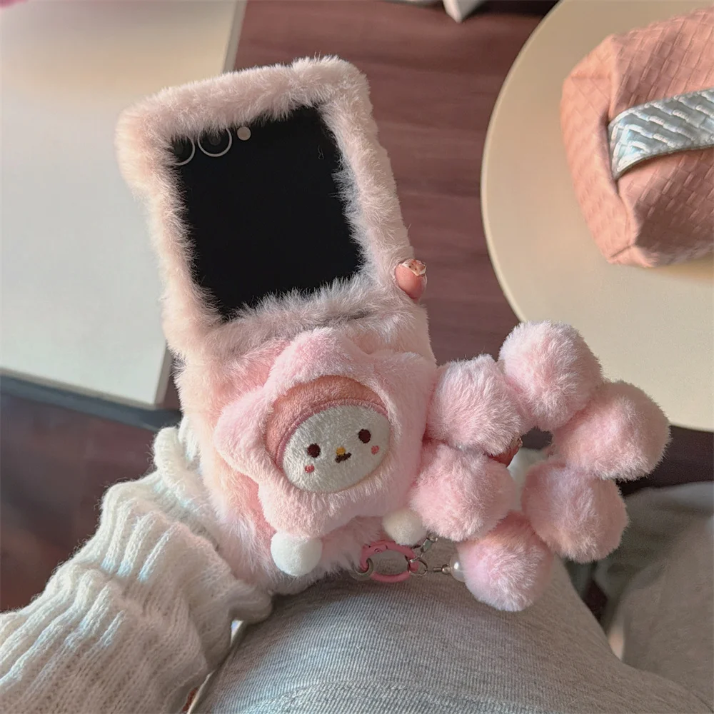 

Cute Star Melody plush phone case for Samsung Galaxy Z Flip 5 6 Flip7 FE flip4 3 5G flip5 cover furry girl protective cases