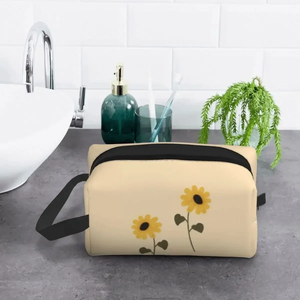 Bolsa de aseo de viaje estética de girasol para mujer, bolsa de cosméticos de maquillaje de Helianthus annuus, Kit de almacenamiento de belleza, moda