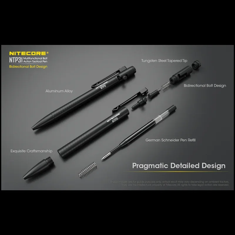 NITECORE NTP31 Tungsten-steel Glass Breaker Tip Ballpoint Pen Multifunctional Bolt Action Tactical Pen Accessories Self-defense