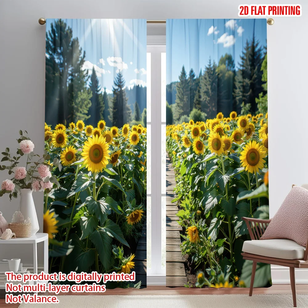 

2D flat printing 2pcs Curtain Sunlit Sunflower Path Digital Printed Polyester Drapes Family Party Perfect for Holiday Home Decor