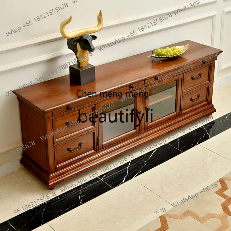 

X Vintage Solid Wood TV Cabinet Living Room Floor Cabinet Home Storage Cabinet