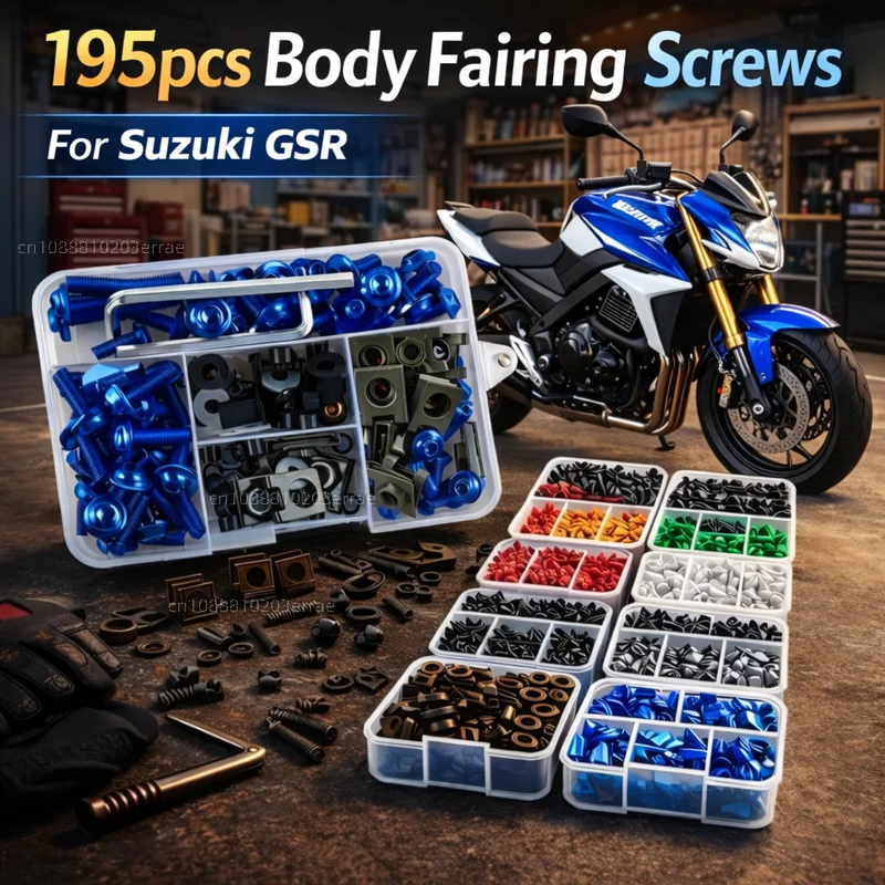 195pcs Motorcycle Fairing Bolts Body Screws Nuts For Suzuki GSR 750 GSR 600 GSR 400 GSR400 GSR600 GSR750 Kit Aluminum CNC Clips