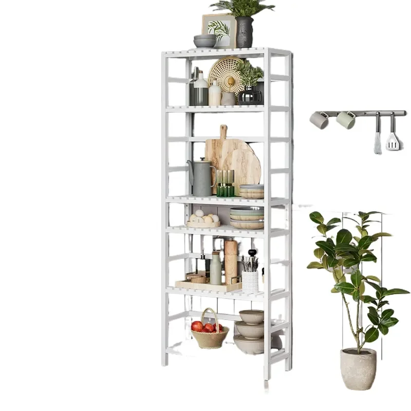6 Layer Bamboo Bookshelf Adjustable Storage Rack Independent High Shelf Organizer for Home Office Living Room Furniture