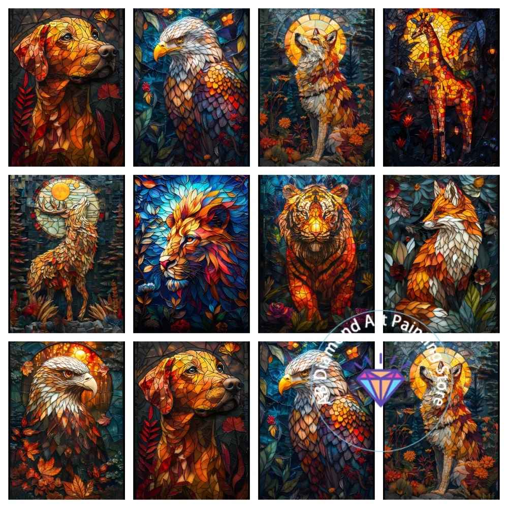 

Stained Glass Creative Animals Portraits AB Diamond Painting Kit Square Round Diamond 5D DIY Mosaic Handmade Art Gift Home Decor