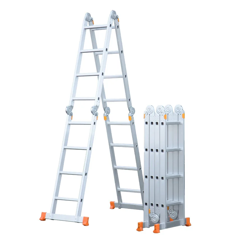 Industrial Aluminum 13-Step Telescopic Loft Ladder Folding Combination Ladders for Outdoor Apartment Use Load Capacity 150kg
