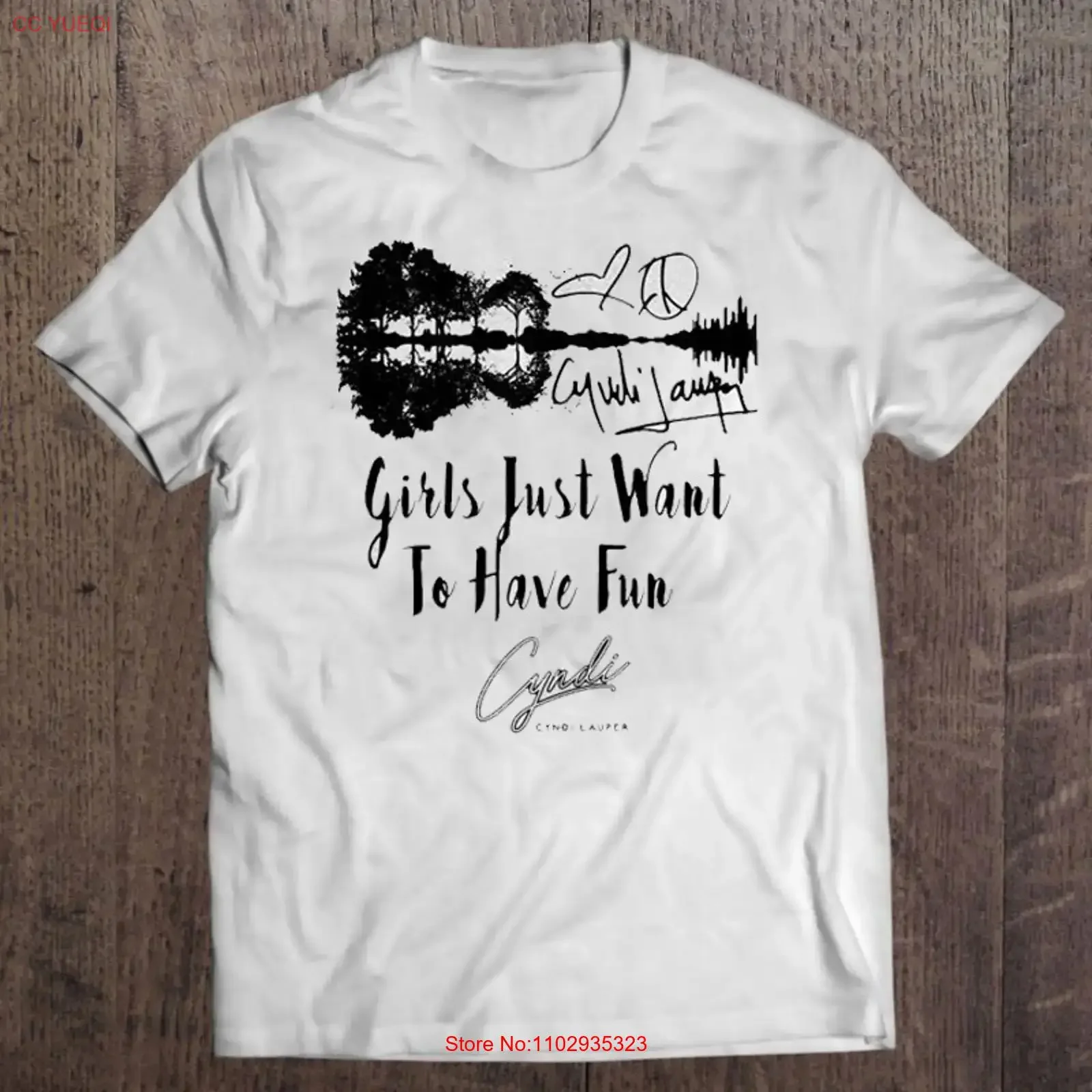 Camiseta con la firma de Cyndi Lauper de Funny Girls, modelo SEG_599, estilo vintage, lavada, cómoda, para uso diario.