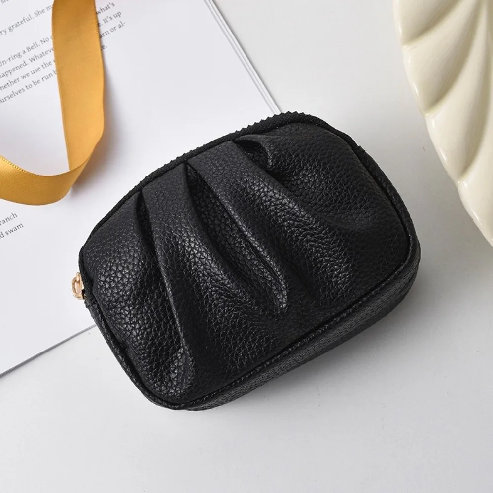Elegant Wrinkle Mini Wallet Double-layer Zipper PU Leather Coin Purse Multifunctional Solid Color Card Holder Men