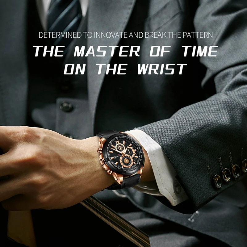 Quartz Machine Core Men Watches 3ATM Waterproof Luminous Pointer luxurious Calendar Casual Dropshipping Leather Strap Watches