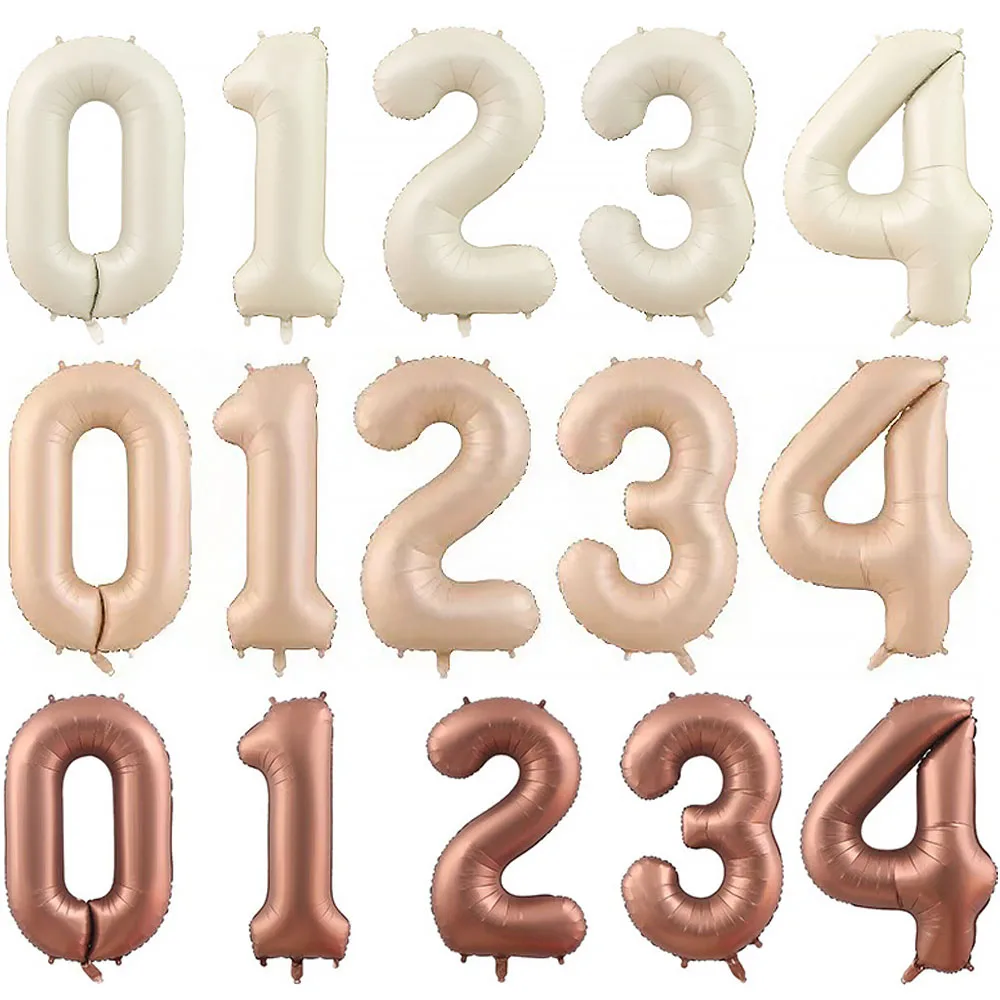 32/40inch Cream Color Number Balloons Beige Caramel 0-9 Large Digital Foil Helium Ball for Birthday Anniversary Party Decoration