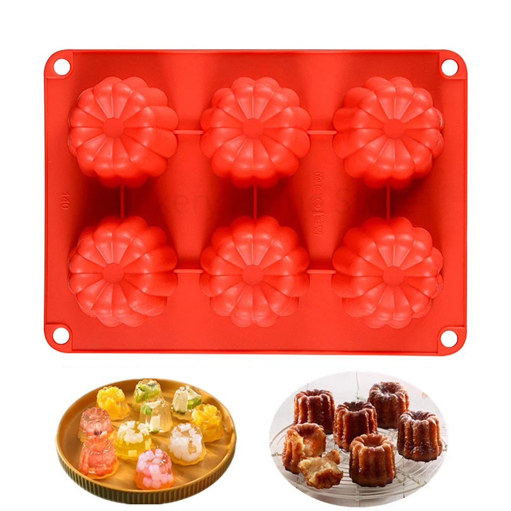 6-Cavity Canele Silicone Mold Non-Stick Caneles Muffin Cupcake Pan Chocolate Ice Cream Pudding Mousse Mould DIY Cake Decoration