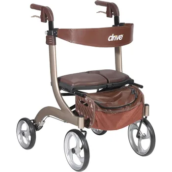 RTL10266CH-HS Nitro DLX Rollator Walker pliable avec siège, Champagne (Marron)