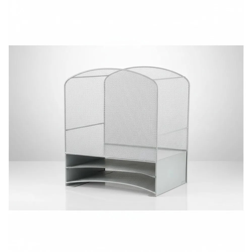 

Premium Mesh Hanging File Organizer with 2 Horizontal Sorters - Black Steel Desktop Storage for Office Professionals