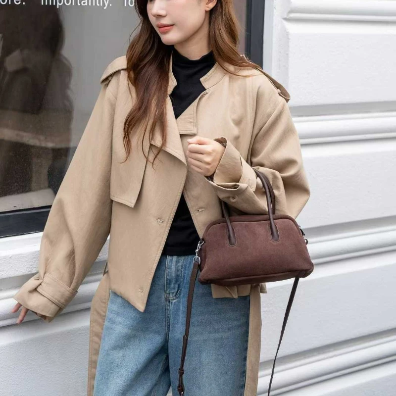 Vintage Suede Cowhide Tote Bags High Quality Designer Luxury Boston Handbag Winter New in Women's Bags Korean Hand Bag Ladies