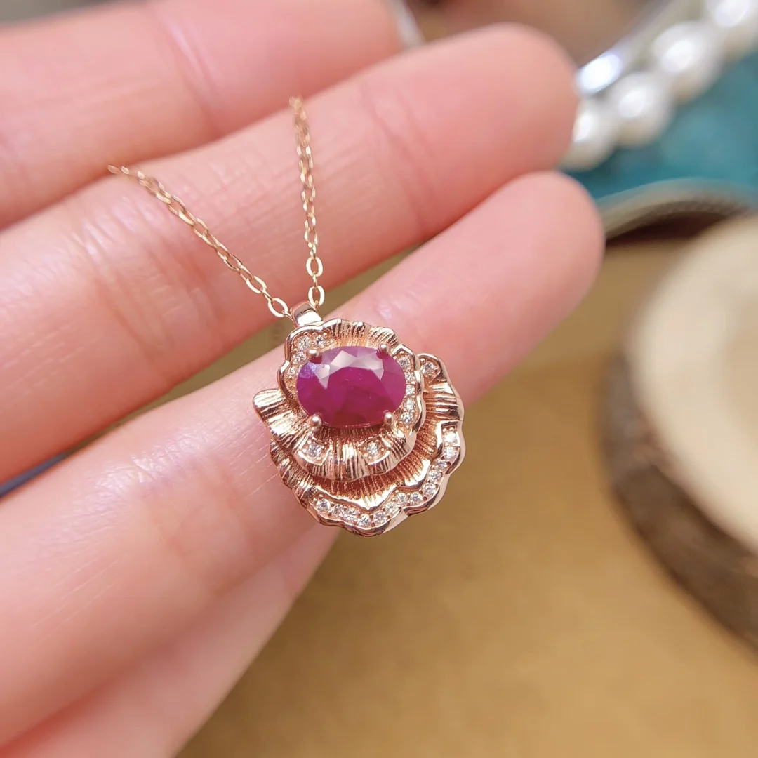 

FS 6*8mm Natural Ruby Pendant Necklace Real S925 Sterling Silver Fine Charm Wedding Jewelry for Women Certificate MeiBaPJ