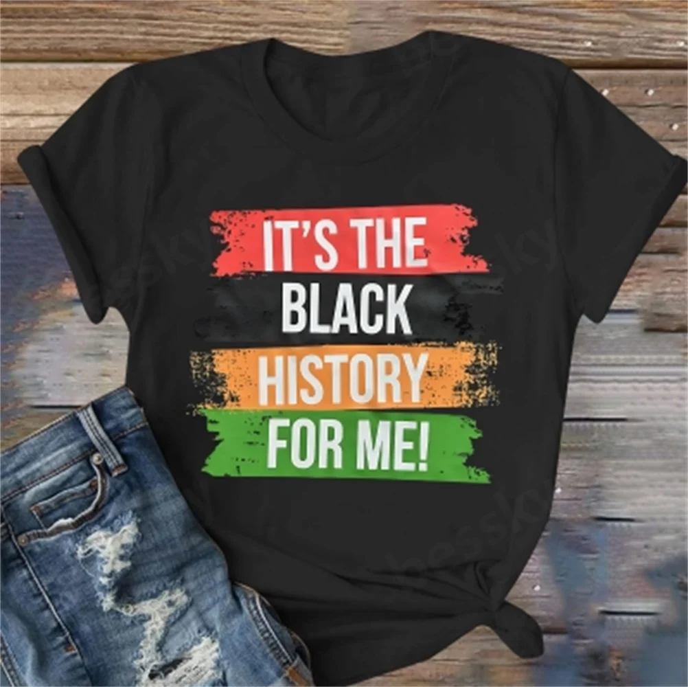 

Ladies' Black History printed short sleeved round neck casual sports T-shirt