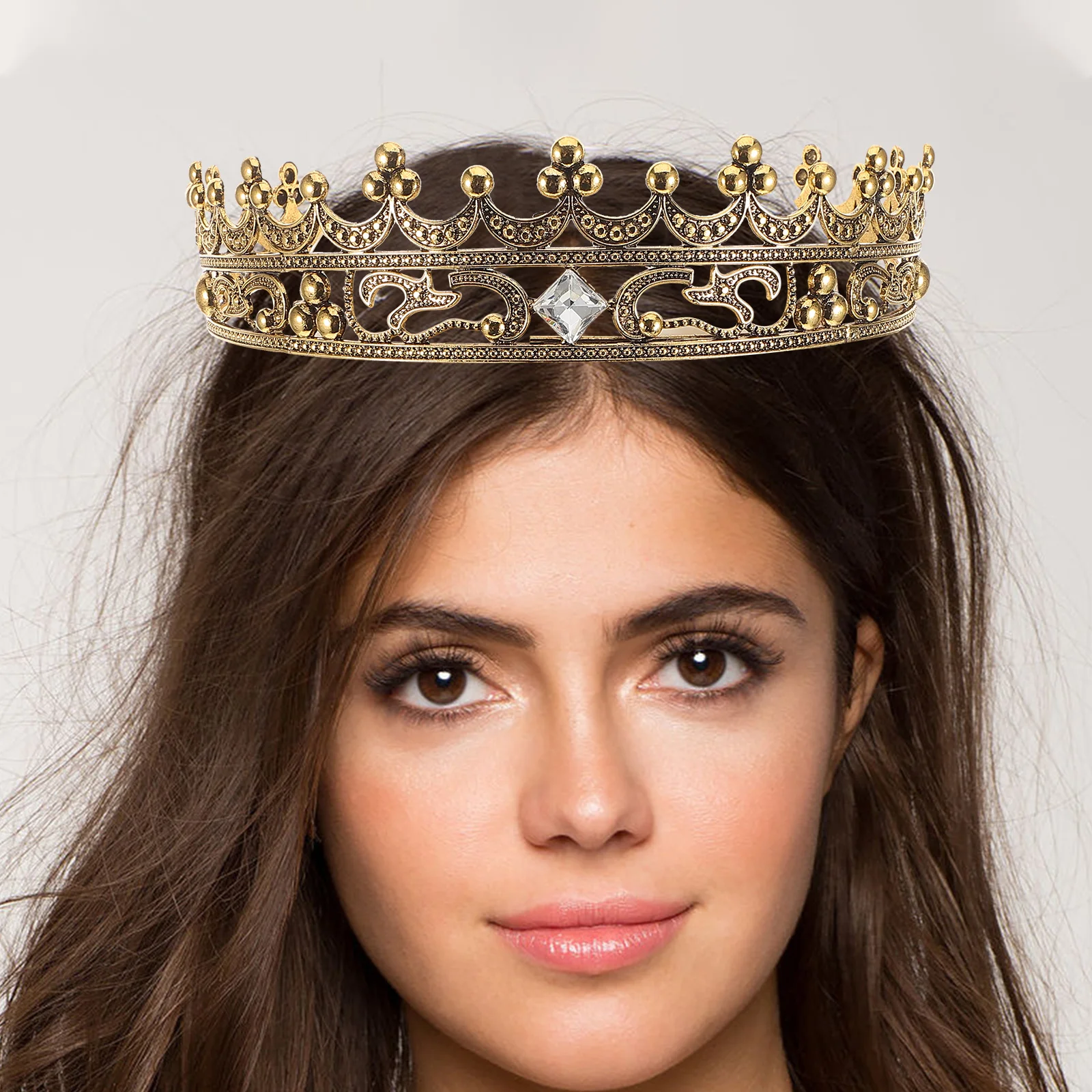 

Goldtone Alloy Royal Crown Birthday Headdress Adjustable King Tiara Costume Party Wedding Prom Graduation Festival Accessories