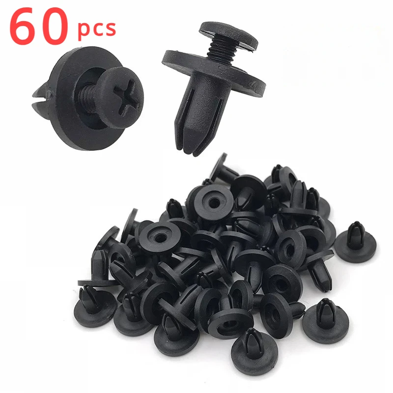 60Pcs 6mm Automotive Universal Plastic Screw Buckle Fender Leaf Cover Bumper Trunk Nylon Fixing Buckle Clip