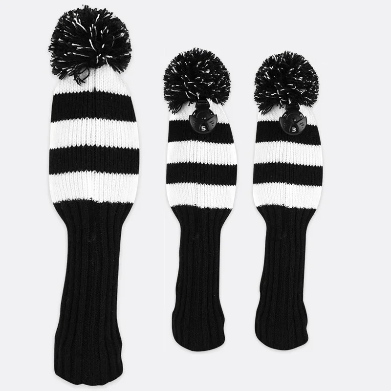 New Pom Pom Knitted Golf Club Head Covers for Woods Driver Fairway Hybrid with Number Tag 3 5 7 X Drop Shipping