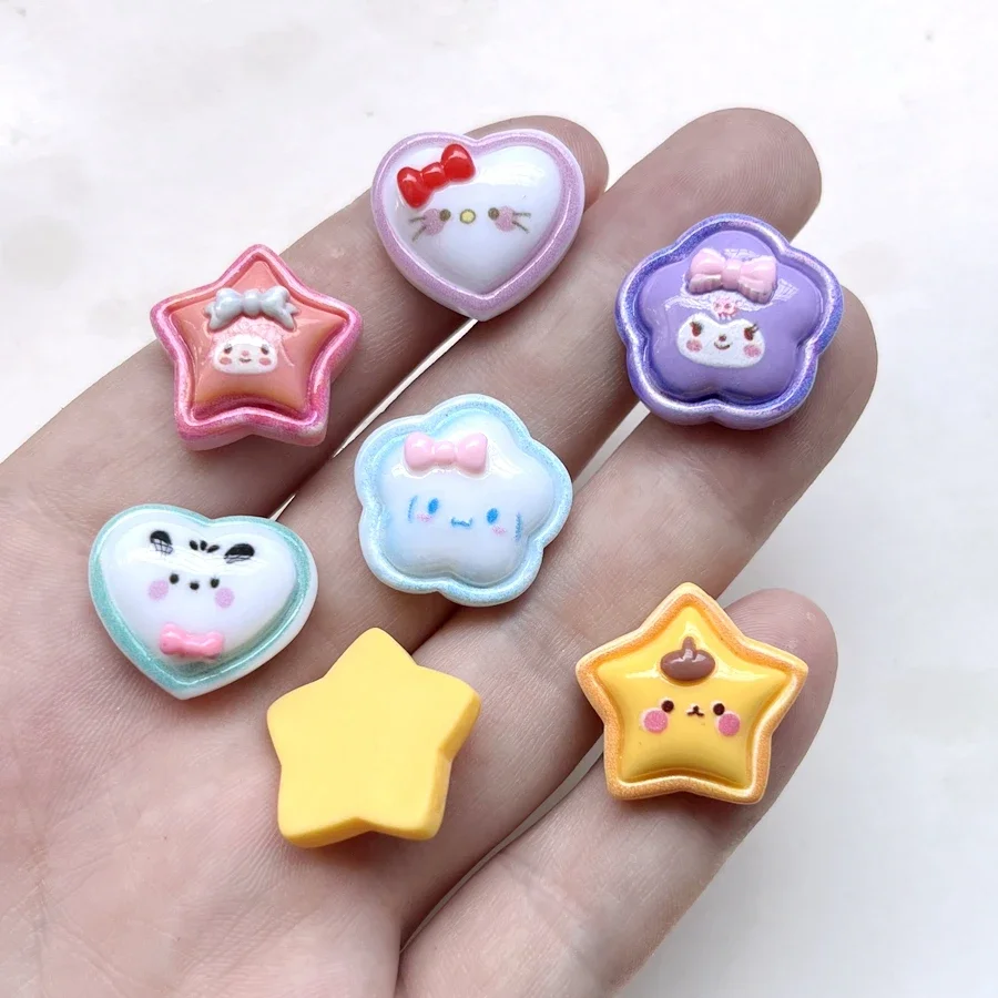 10pcs cute cartoon hearts Five star flower animals flat back resin carbon circle scrapbook Diy wedding hairpin accessories craft