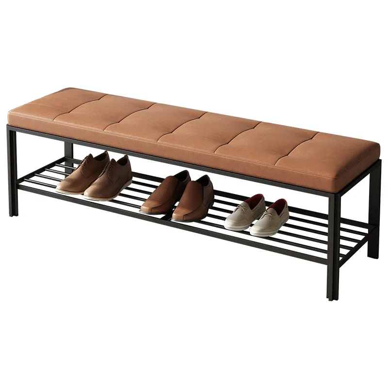 Modern Light Luxury Metal Leather Long Bench Living Room Fashion Sofa Stool Bed End Stool Shoe Replacement Stool