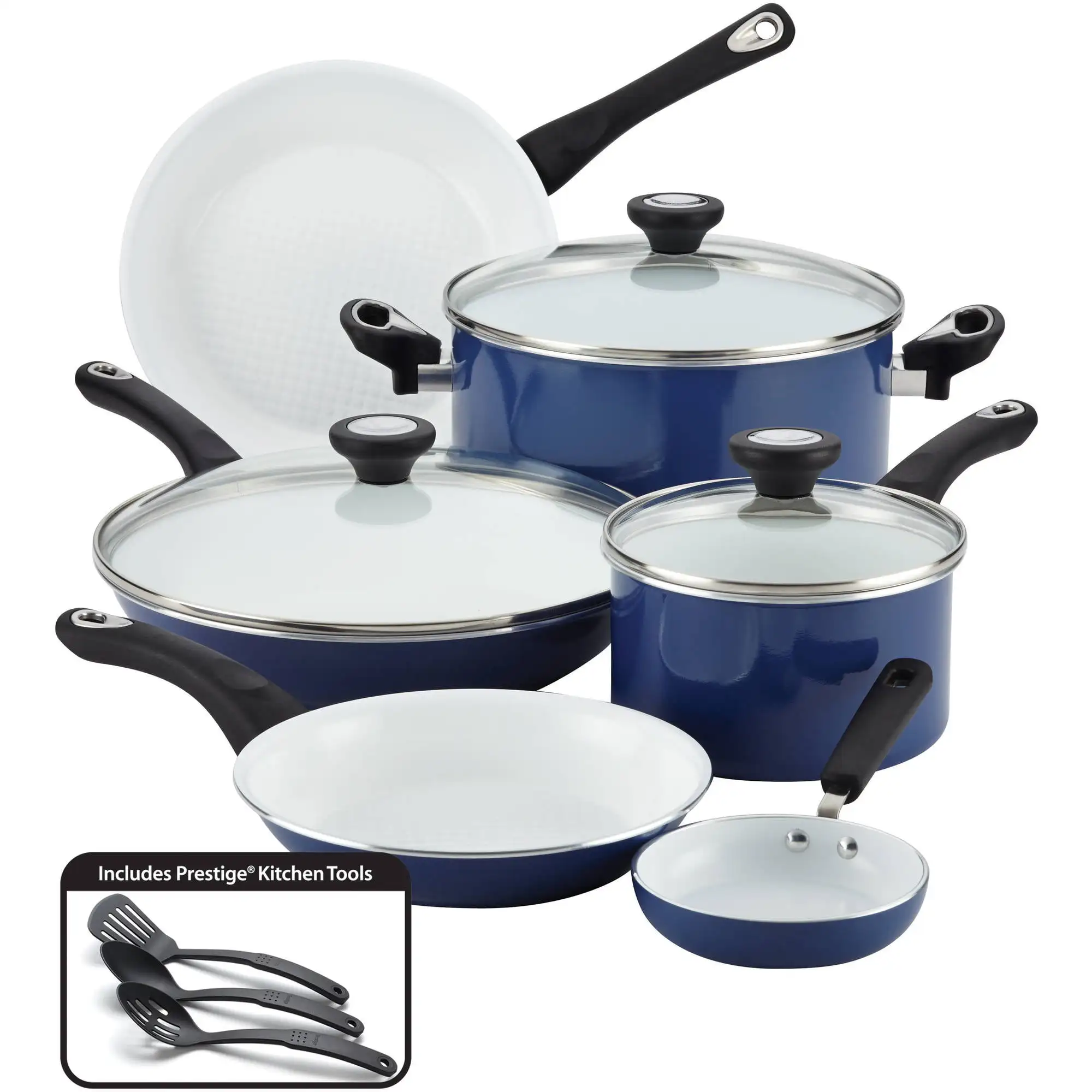 

Farberware 12-Piece PURECOOK керамические антипригарные кастрюли и сковородки/набор посуды, синий