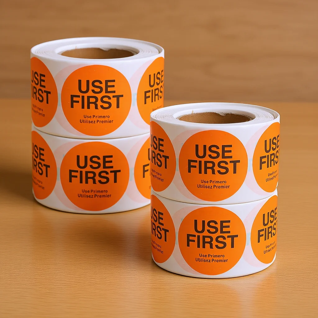 

4 шт., 4 рулона, этикетки для первой инвентаря, бирки для управления запасом, маленькие круглые клейкие наклейки для хранения продуктов, органайзер для кухни