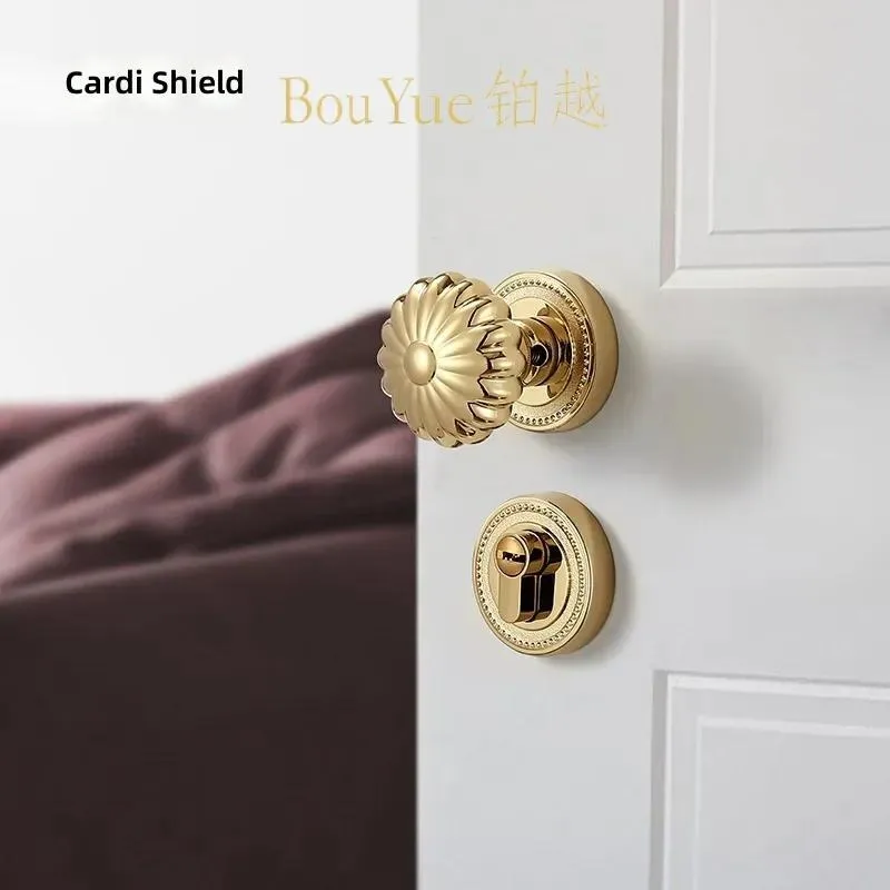 American Gold Pumpkin Spherical Door Knob Lock Silent Indoor Bedroom Bathroom Room Handle Latch Quiet Privacy Passage