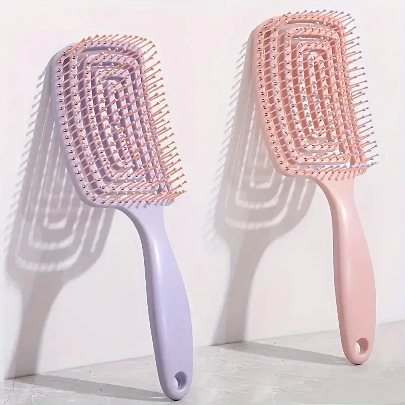 Durable Cushion Flat Hair Brush, Puffy High Crown Design, Scalp Massage & Hair Cleaning Functions
