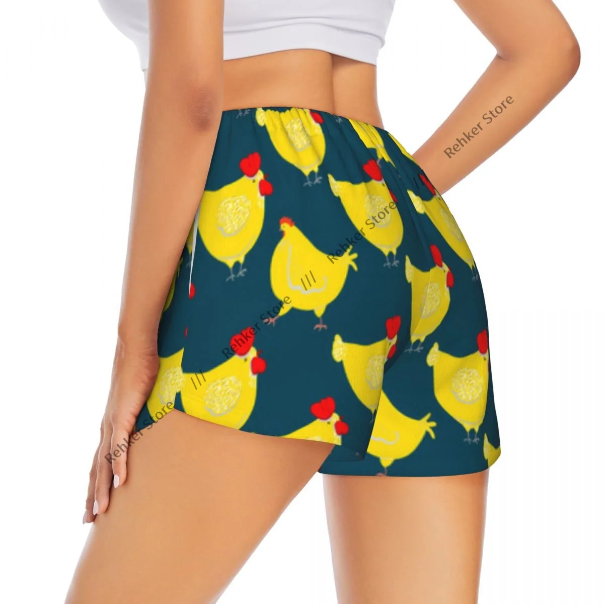 

Женские двухслойные быстросохнущие спортивные шорты с иллюстрацией курицы для отдыха на открытом воздухе, бега, фитнеса, тренировок, спорта