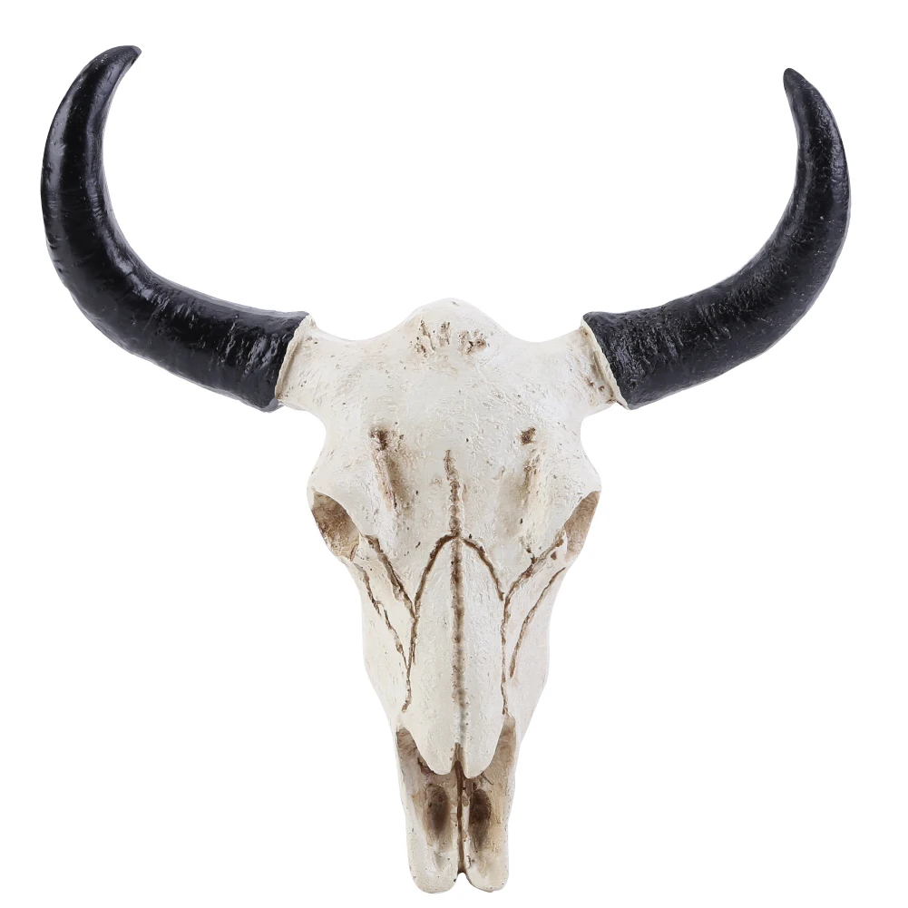Longhorn Cow Skull Head Ornament Wall Hanging Wall Decoration Figurines Crafts Nostalgic Realistic for Home Halloween Decor