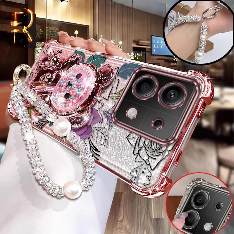 

Note13 Sketch of rose prints Bracelet Holder Phone Case For Xiaomi Redmi Note 13Pro 14ProPlus 13 12Pro 14Pro 13ProPlus 14 Cover