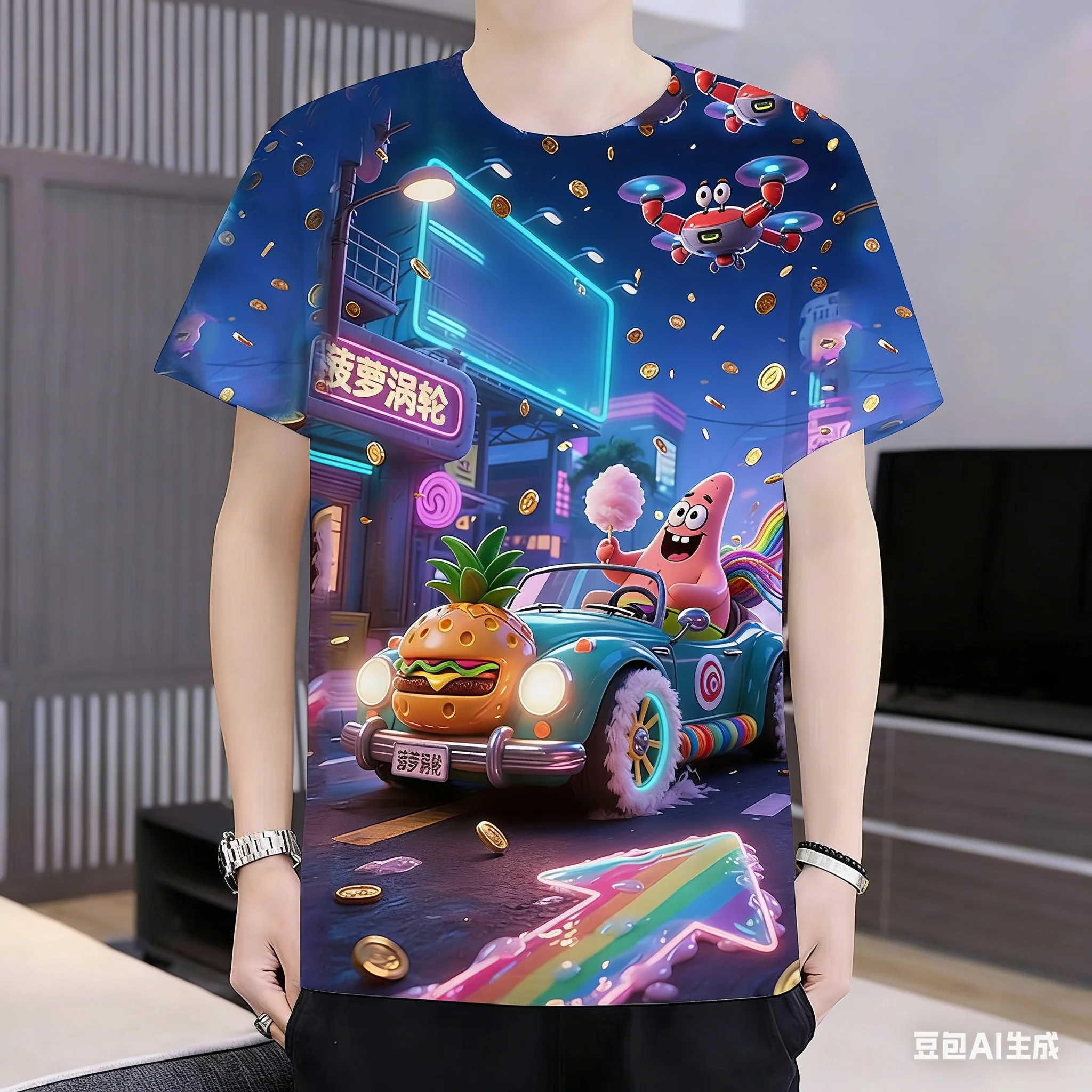 Cute Patrick Star T-shirt 3D Children's Cartoon Pattern T-shirt Men's and Women's Novel Casual  SpongeBob SquarePants Fan Gift
