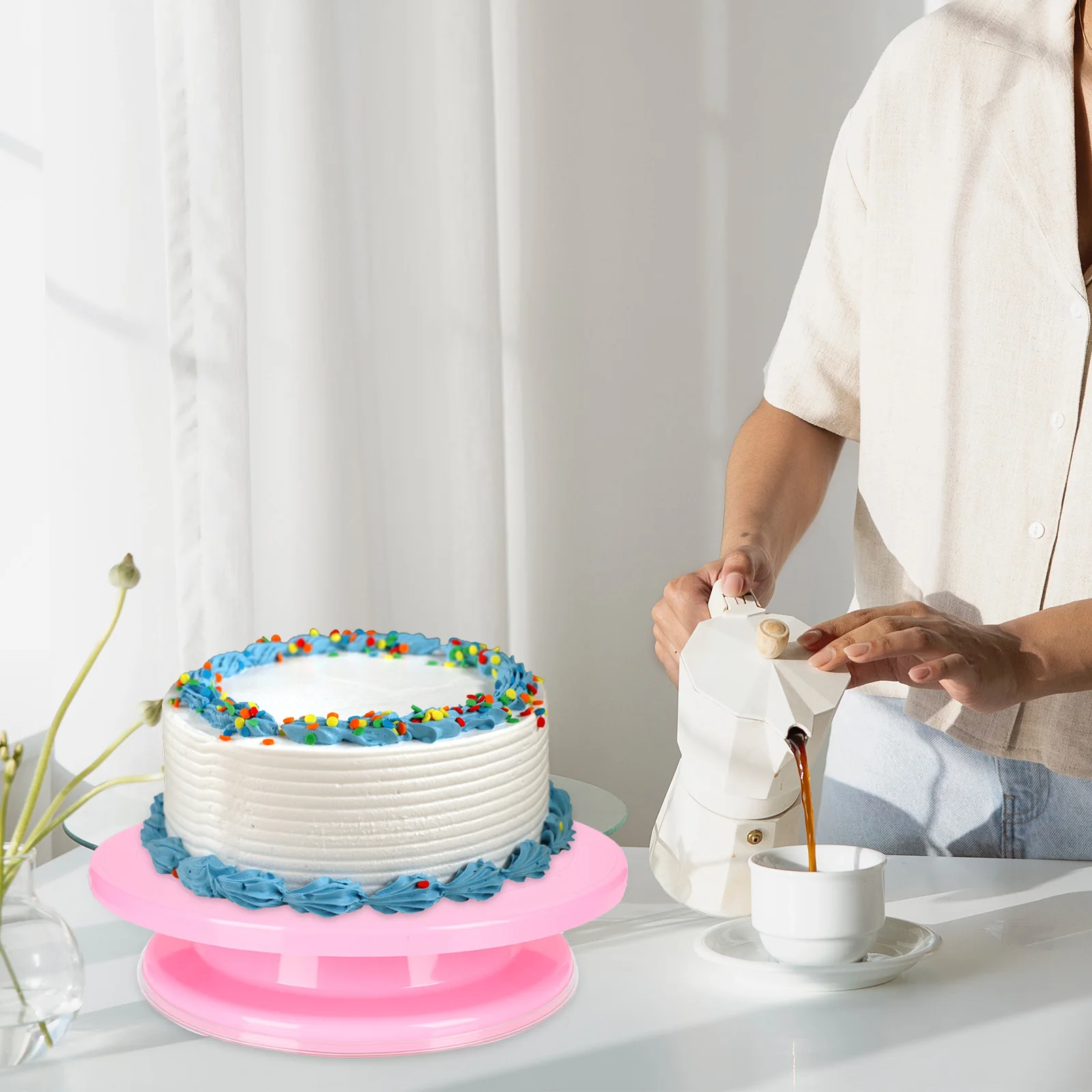 

Baking Tools Cake Turntable Paper Cup Pink Non-slip Rotating Stand for Decorating