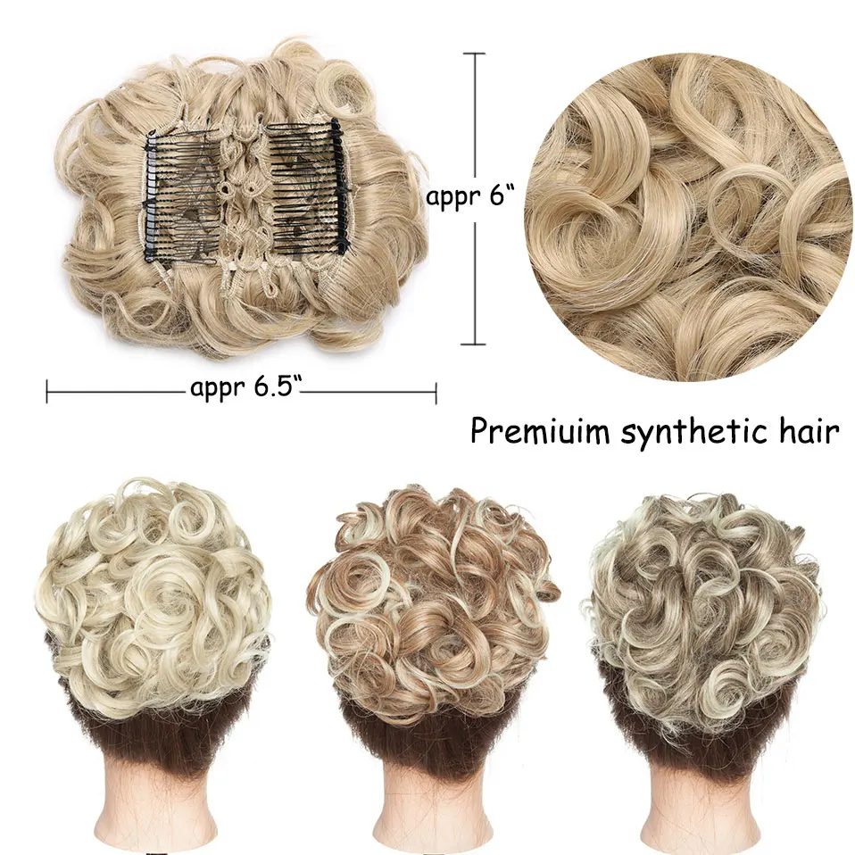 Snoilite Synthetic Hair Bun Brown Blonde Curly Chignon Messy Bun Comb Clip In Hair Extension Updo Chignon Hairpieces For Women