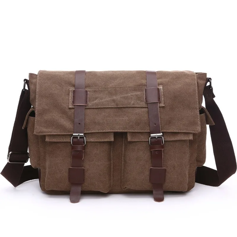 

Canvas Crossbody Bag Men's Multi-Pocket Laptop Messenger Bag Women's Sling Casual Shoulder Bag