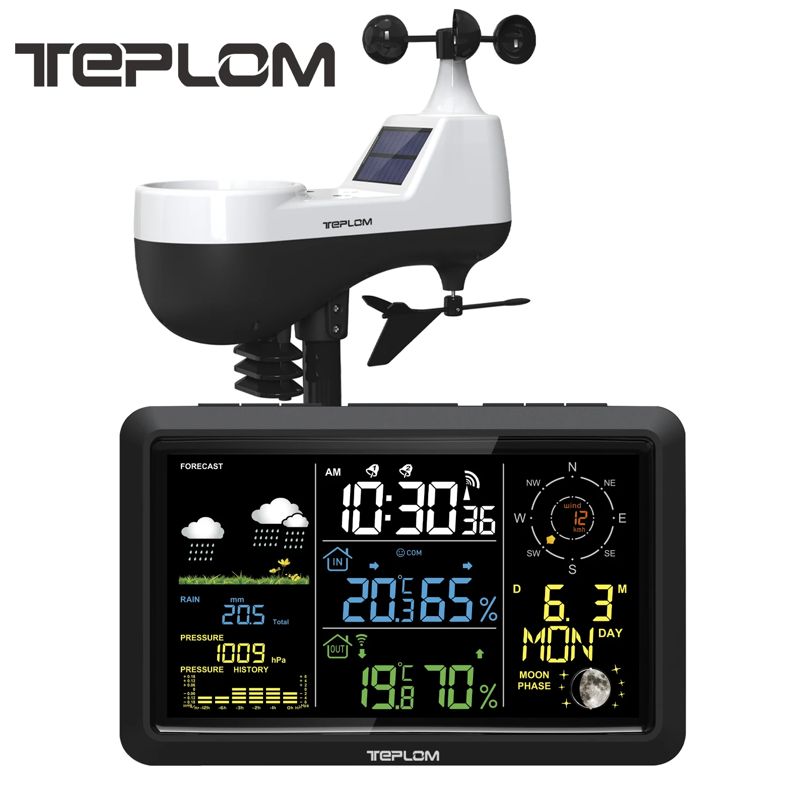 Wireless 7-in-1 Weather Station, 7.5-Inch Color Large Screen, Digital Home Weather Station for Forecast Data, Alarms, and Alerts