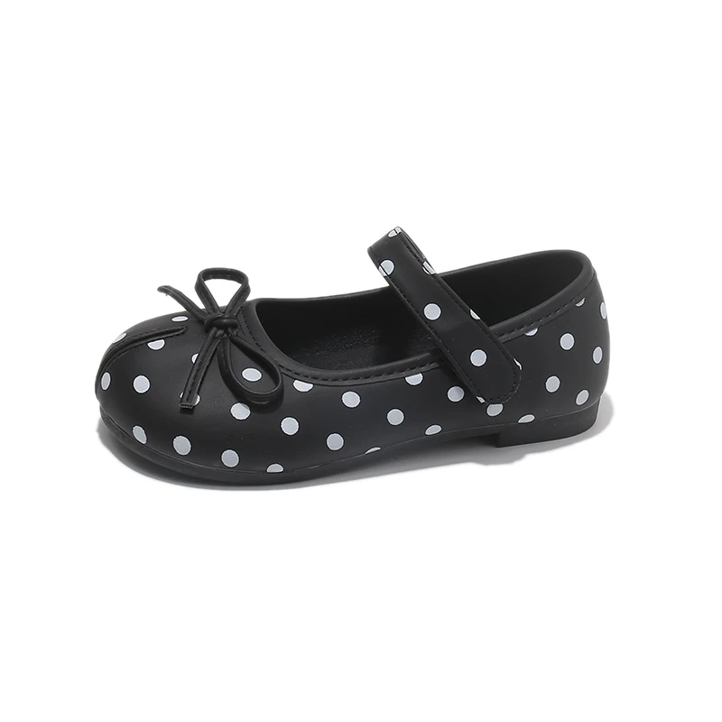 Girls Vintage Bow Flats 2026 Polka Dot Round Toe Mary Janes Black Shallow Shoes Students Casual Dress Shoes Soft Sole Non-Slip