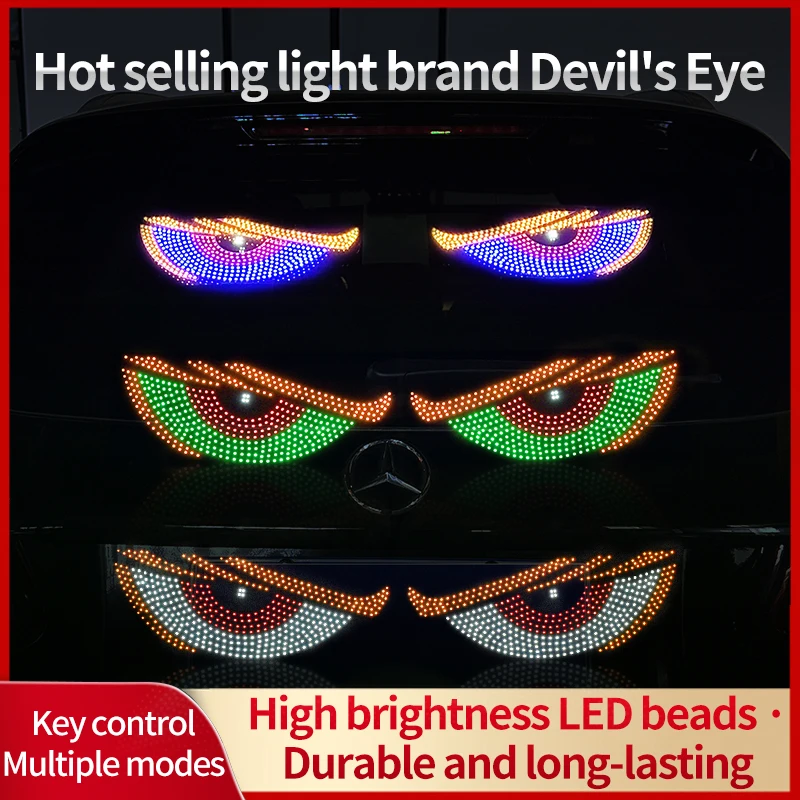 New Car Dynamic Devil's Eye Light Car Sticker Led Display Truck Car Front and Rear Windshield Glass Light Eye Warning Light