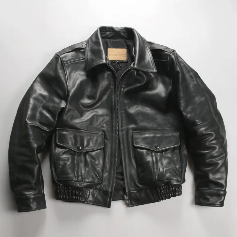 New men's short casual leather lapel suit and vegetable-tanned cowhide