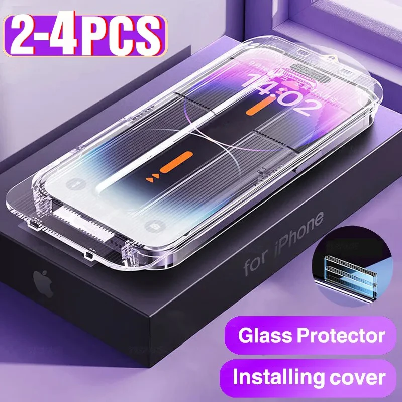 2-4Pcs Dust Removal Kit Clear 9H Tempered Glass For iPhone 15 14 Plus 13 12 11 Pro X XS Max XR Privacy Anti-Spy Screen Protector